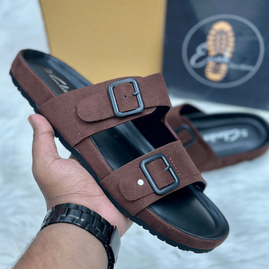 Esrakz Double Buckle Suede Slide Sandals – Chocolate 01
