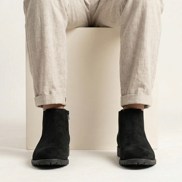 Esrakz Black Suede Chelsea Boots – Round Fit Chain