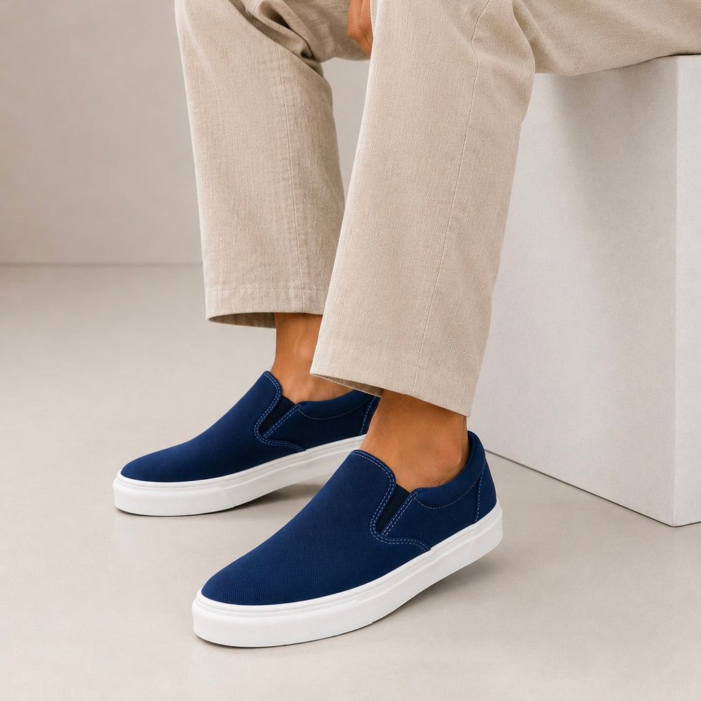 Esrakz Navy Blue Canvas Casual Slip-On Shoe