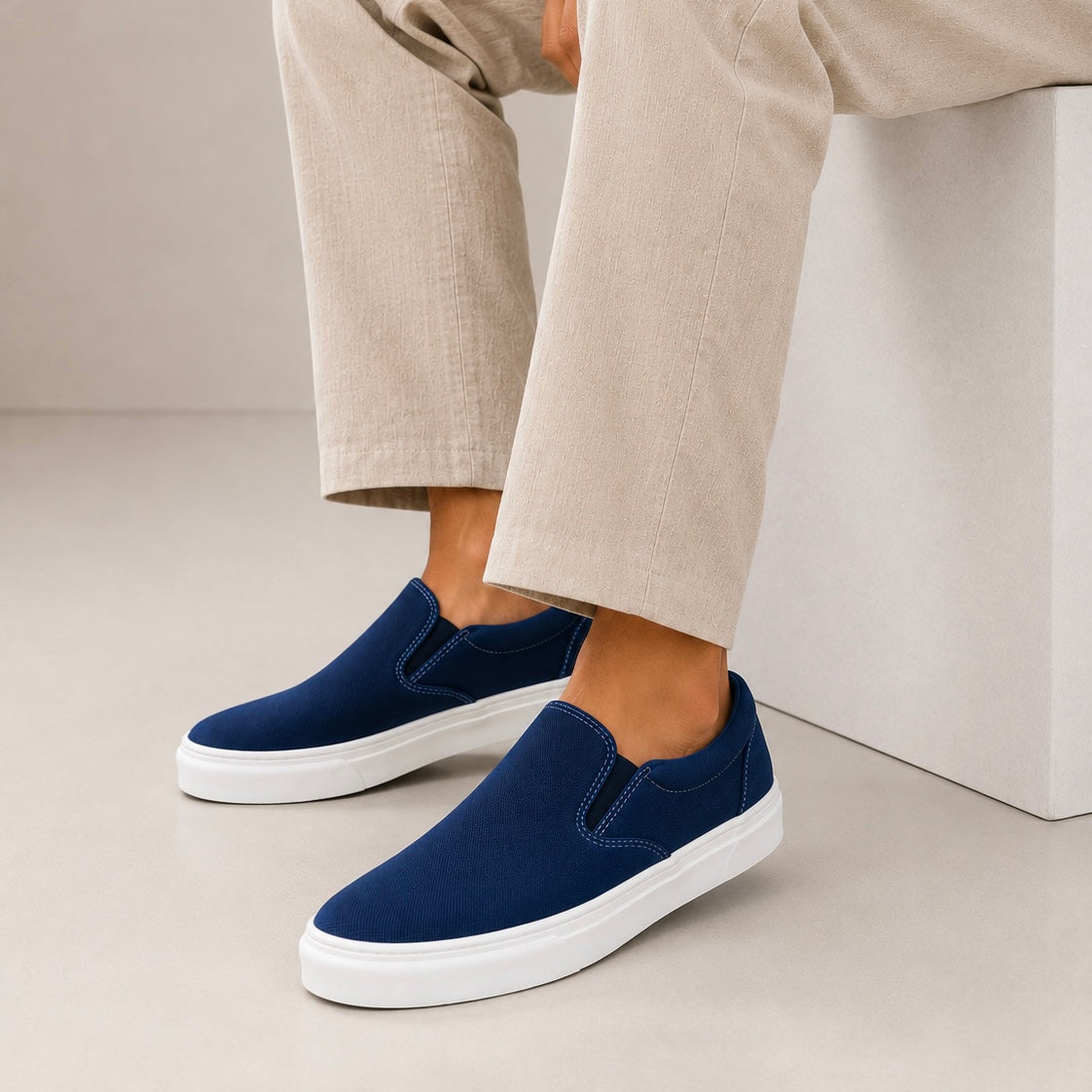 Esrakz Navy Blue Canvas Casual Slip-On Shoe