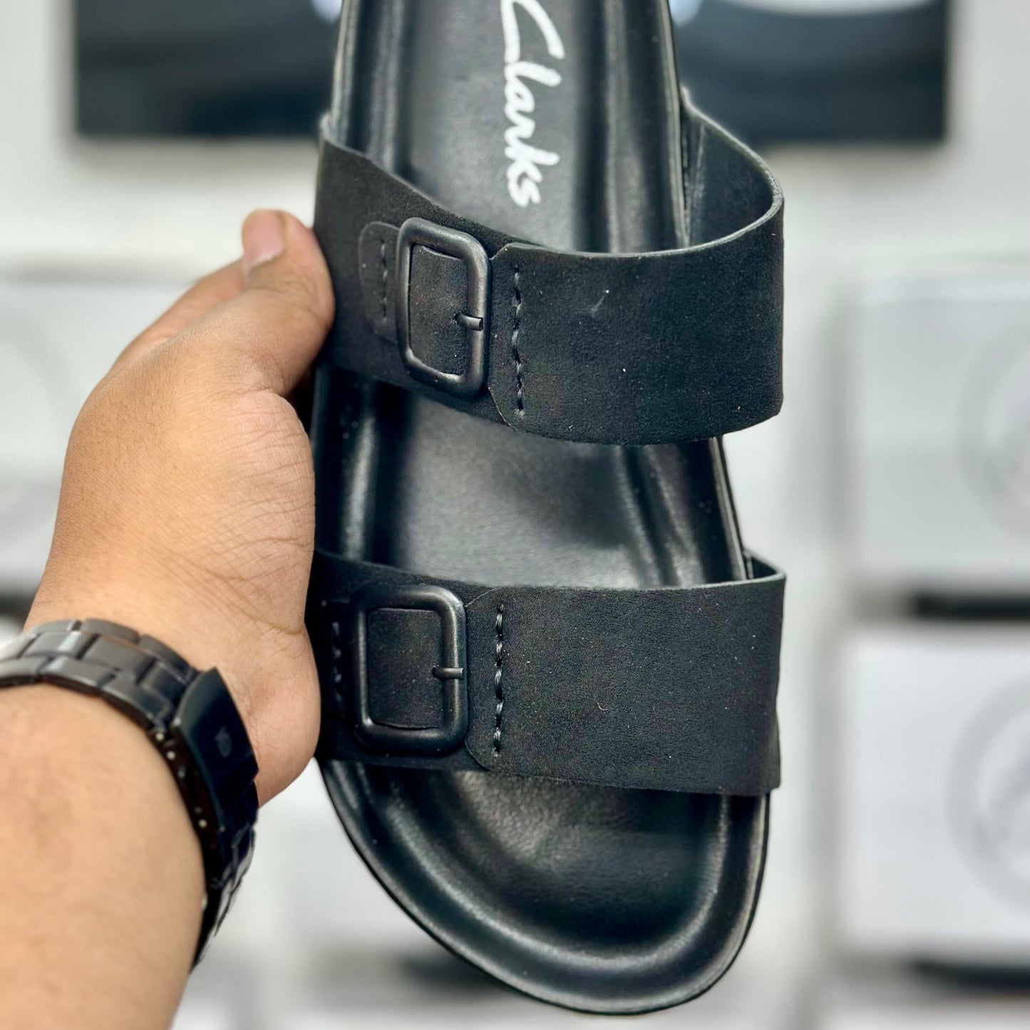 Esrakz Classic Black Suede-Look Dual-Strap Slingback Sandals