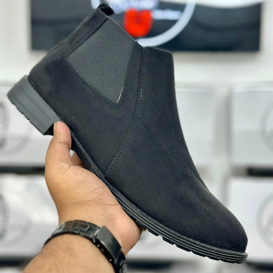 Esrakz Classic Black Suede Chelsea Boots – Slip-On Ankle Dress Boots