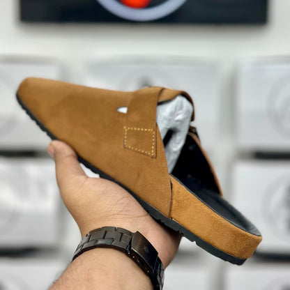 Esrakz Light Mustard Suede Slip-On Buckle Mule