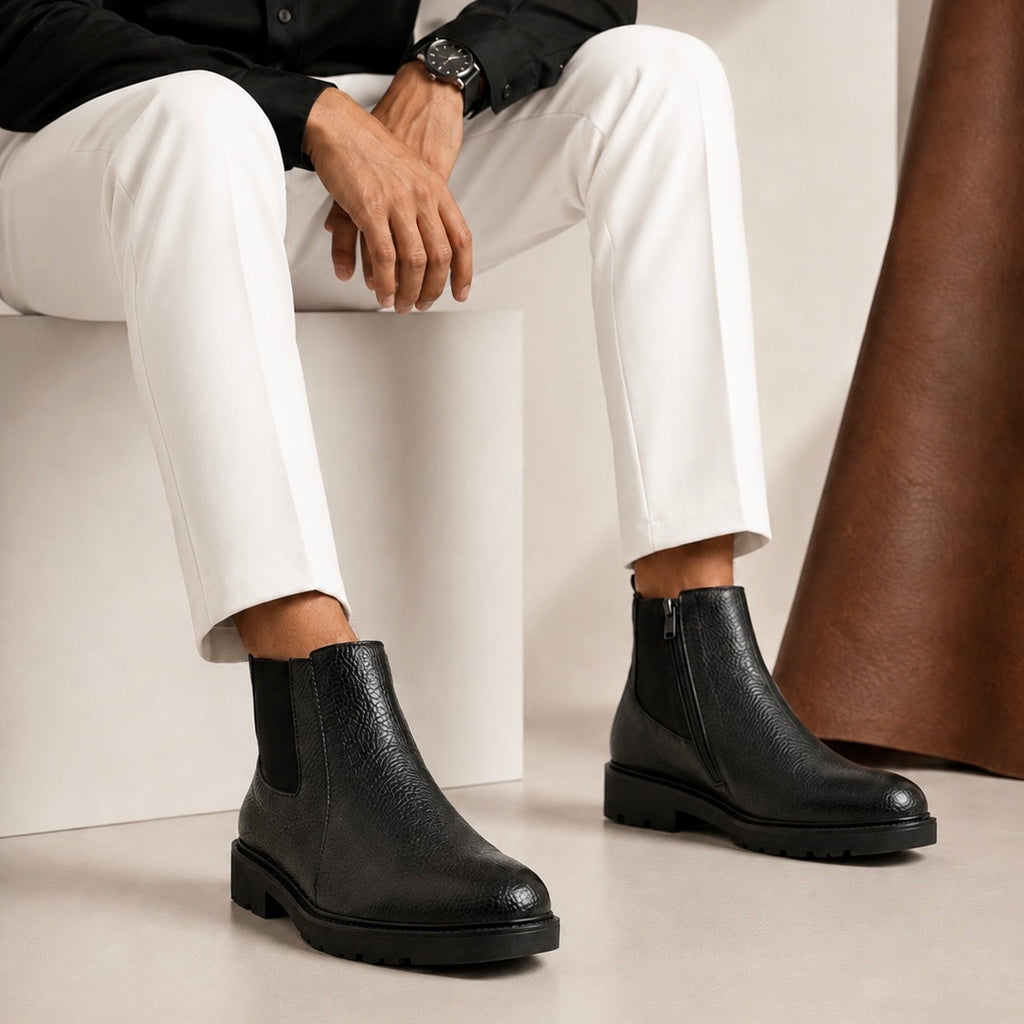 Luxury Chunky Chelsea Boot – Handmade Genuine Cow Leather:Black