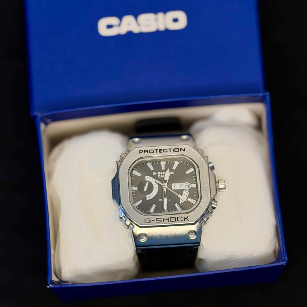 Casio G-SHOCK Metal Bezel Watch – Premium Leather Strap Edition| Black Belt