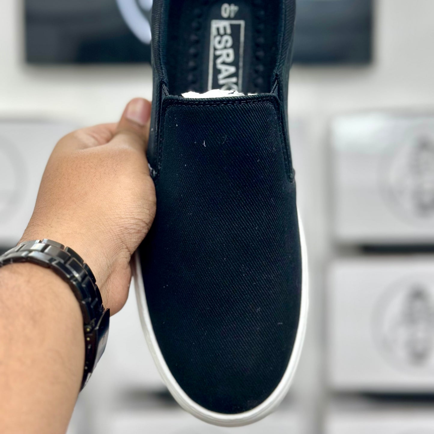 Esrakz Black Canvas Slip-On Casual Shoes