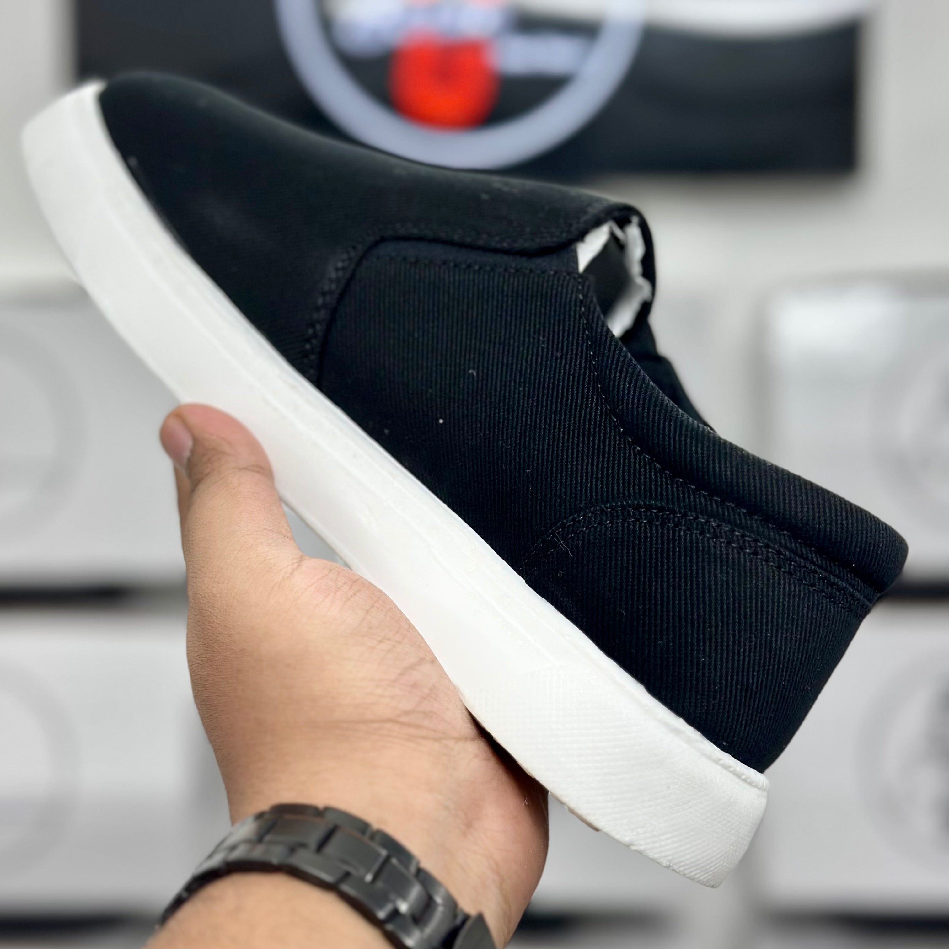 Esrakz Black Canvas Slip-On Casual Shoes