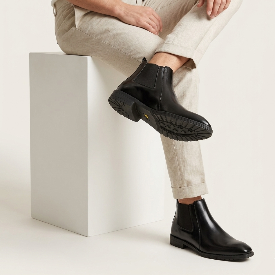 Esrakz Black Polished Chelsea Boots – Thailand Fit Elastic