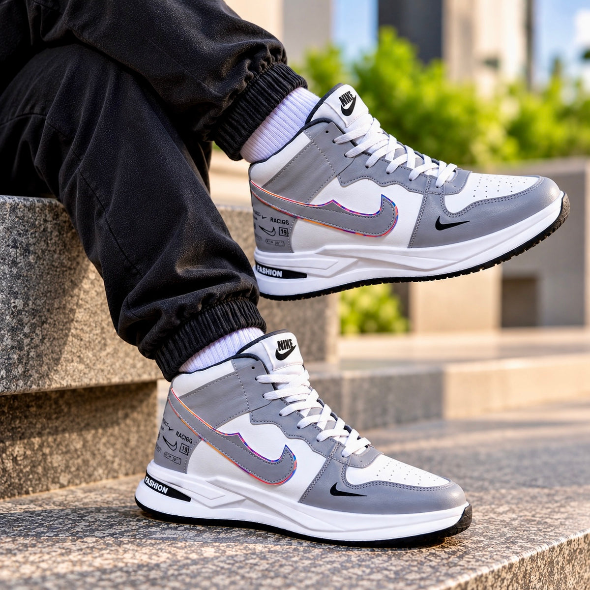 Esrakz Urban High-Top Sneakers – Grey & White