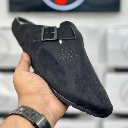 Esrakz Classic Black Suede Slip-On Buckle Mule