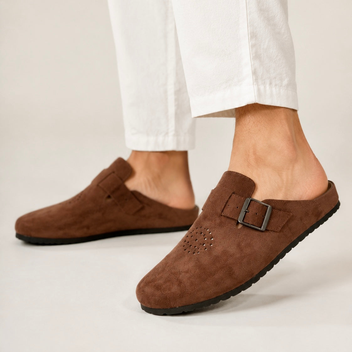 Esrakz Classic Brown Suede Slip-On Buckle Mule