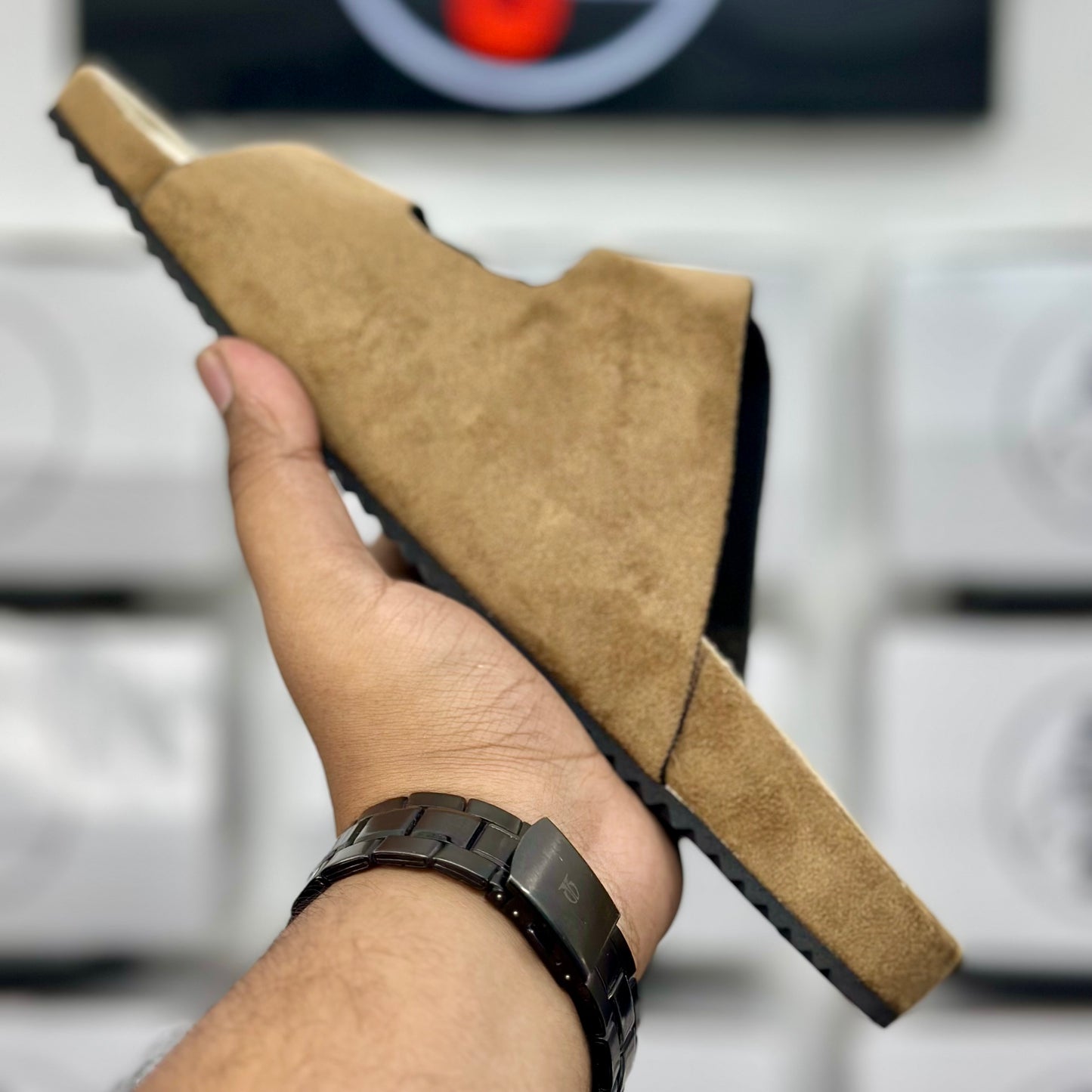 Esrakz Tan Buckled Casual Comfort Footbed Sandals