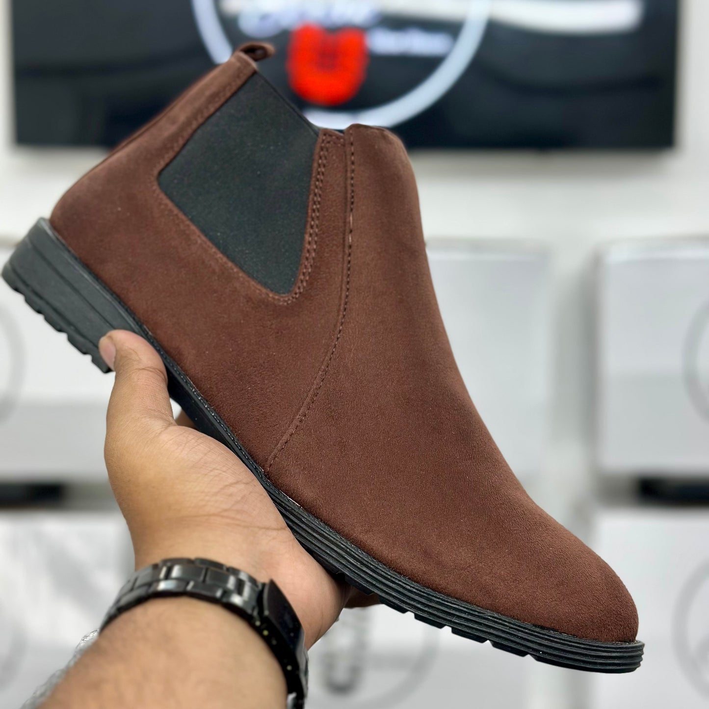 Esrakz Classic Brown Suede Chelsea Boots – Slip-On Ankle Dress Boots