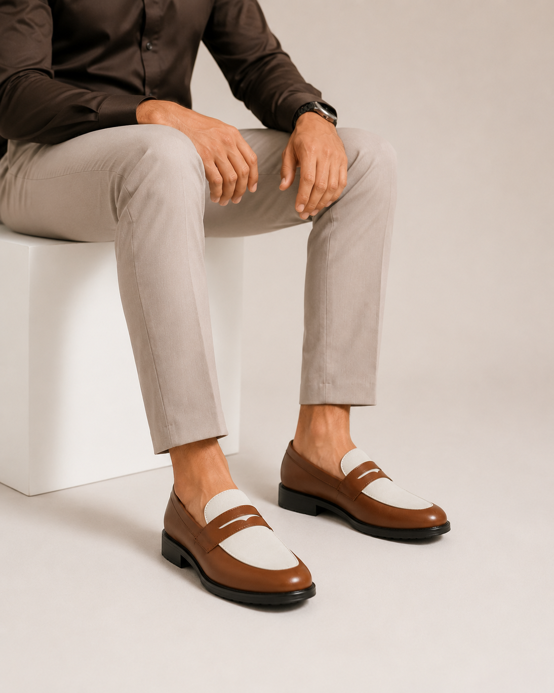 Men’s Two-Tone Penny Loafers – Mustard