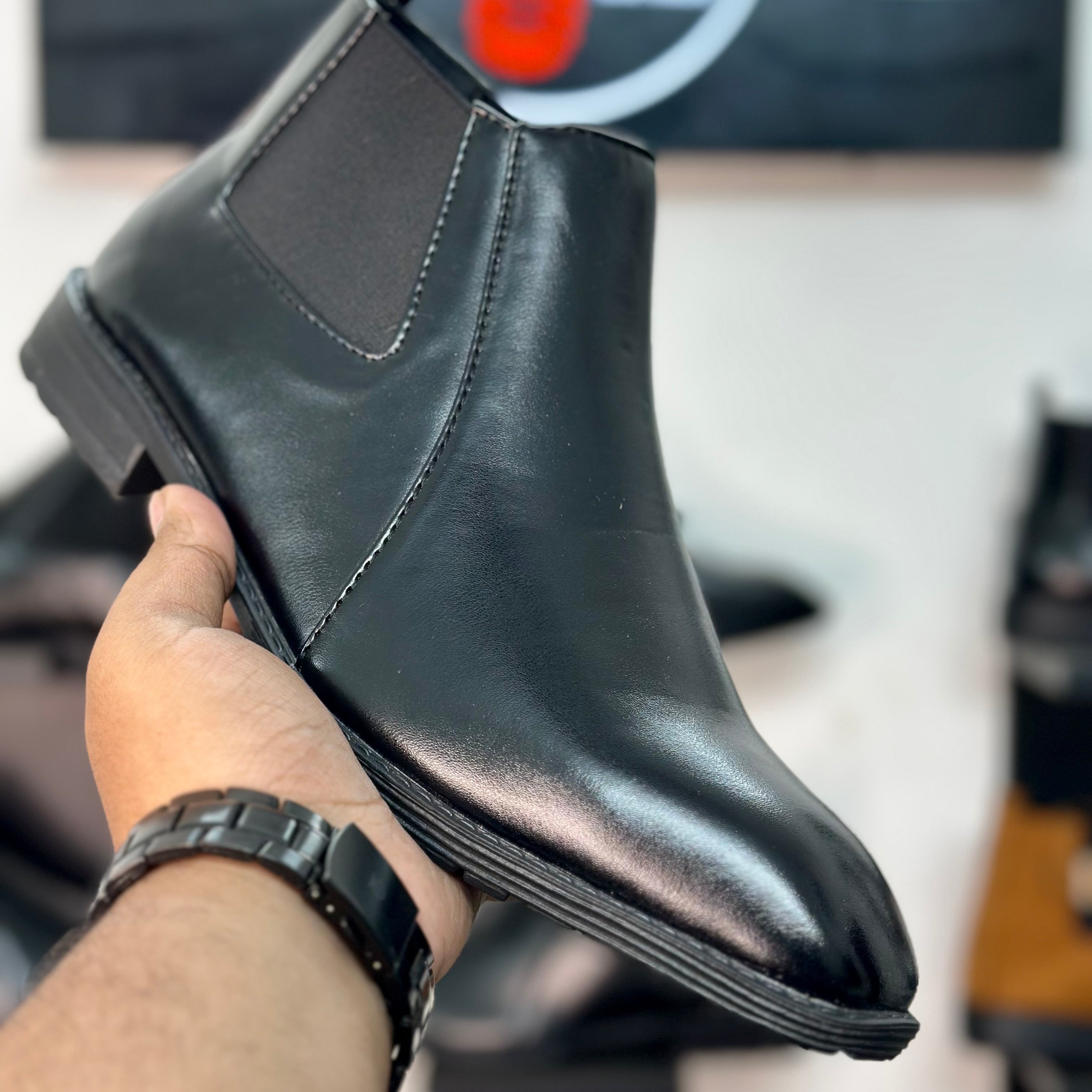 Esrakz Black Polished Chelsea Boots – Thailand Fit Elastic