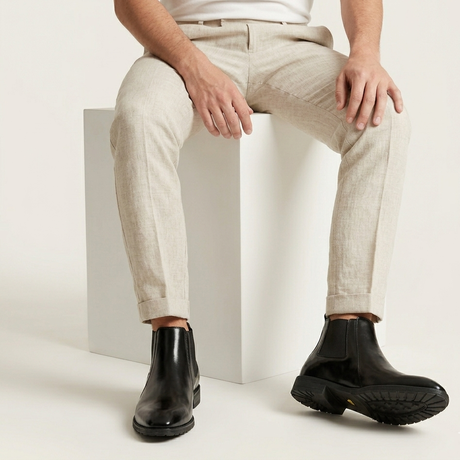 Esrakz Black Polished Chelsea Boots – Thailand Fit Elastic