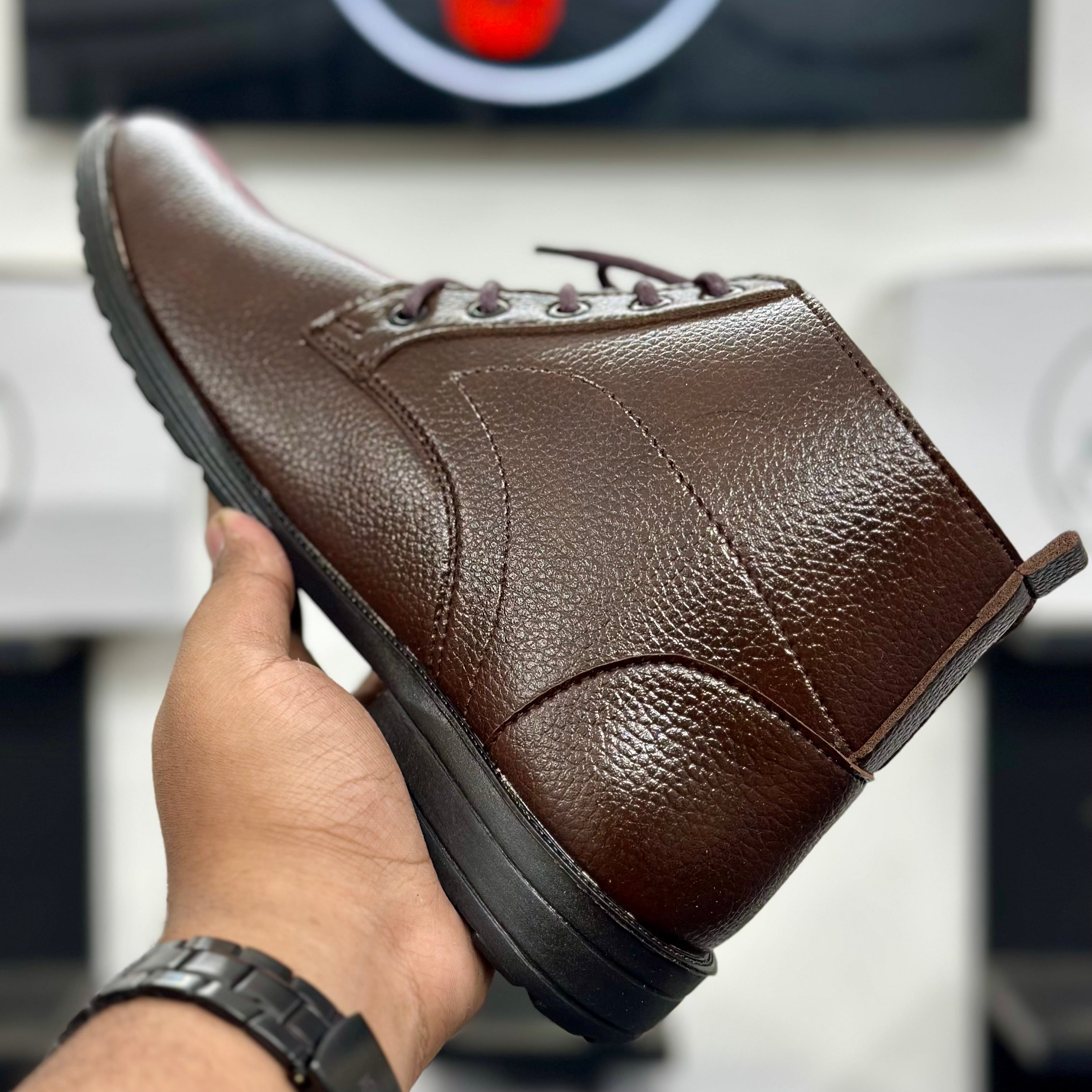 Esrakz Brown Textured Lace-Up Ankle Boot