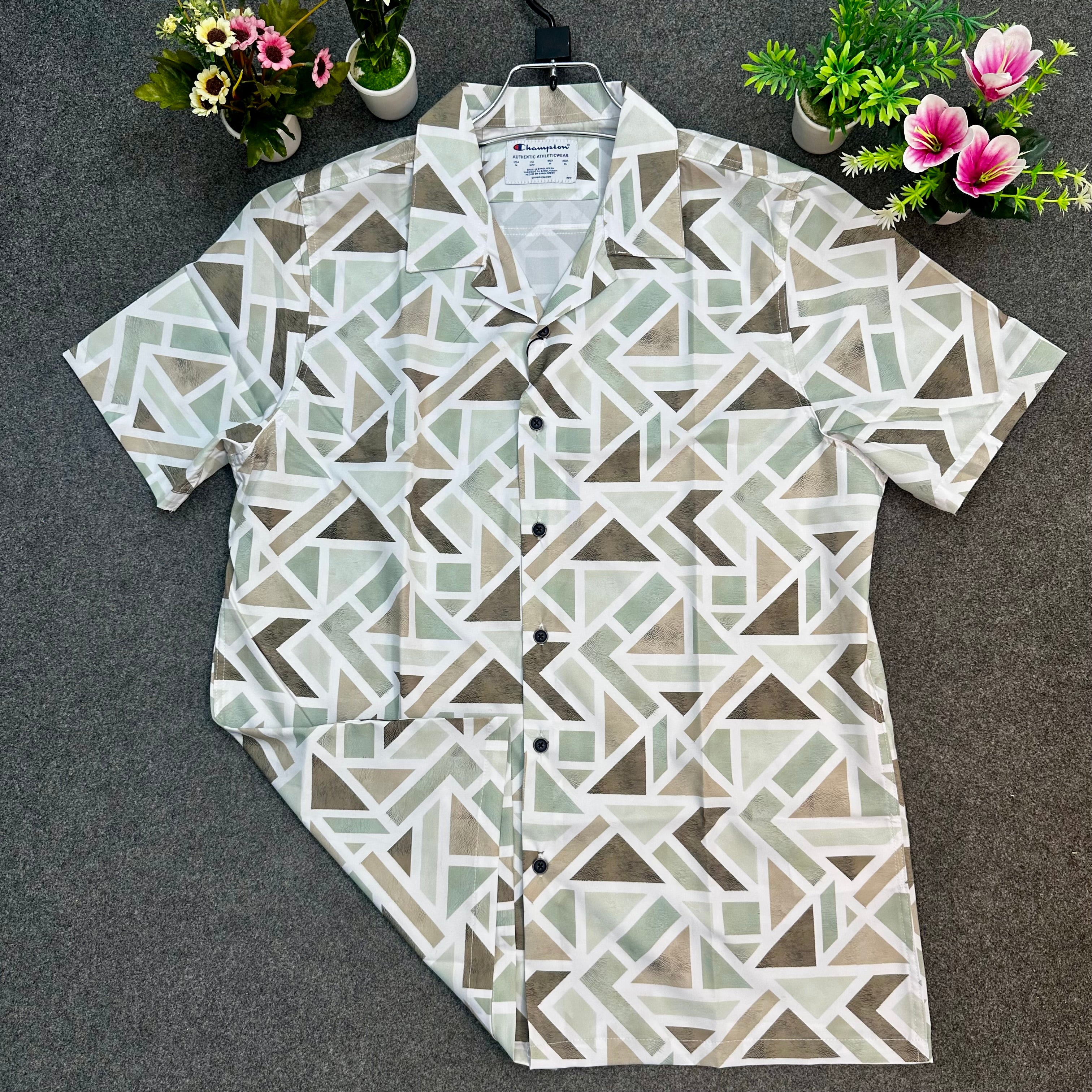 Abstract Geometric Print Short Sleeve Shirt – Modern Casual Wear for Men