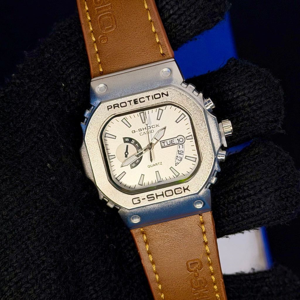 Casio G-SHOCK Metal Bezel Watch – Premium Leather Strap Edition| Mustard Belt