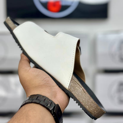 Esrakz White Two-Strap Buckle Slide Sandal | Cork Footbed