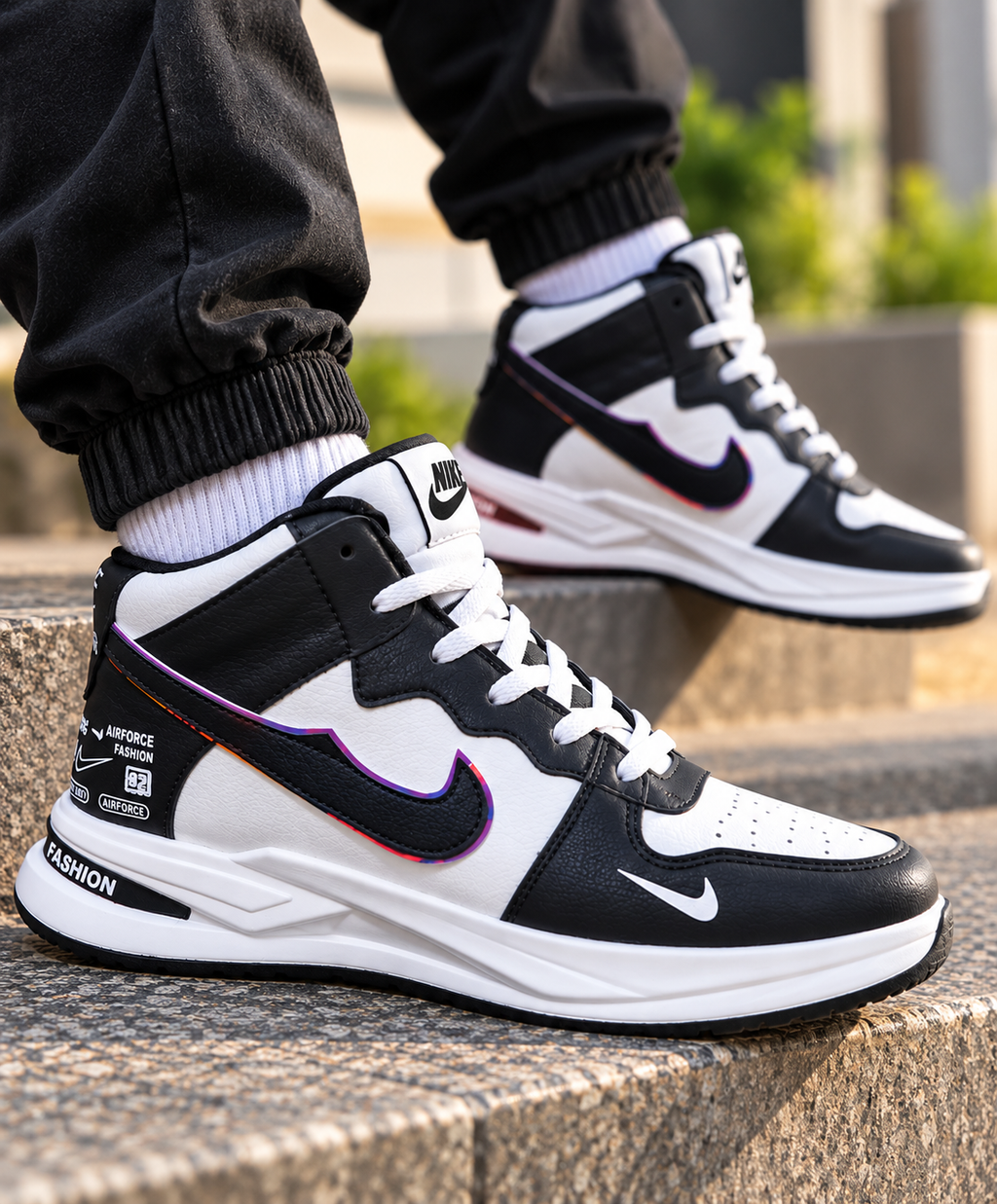 Esrakz Urban High-Top Sneakers Classic Black & White