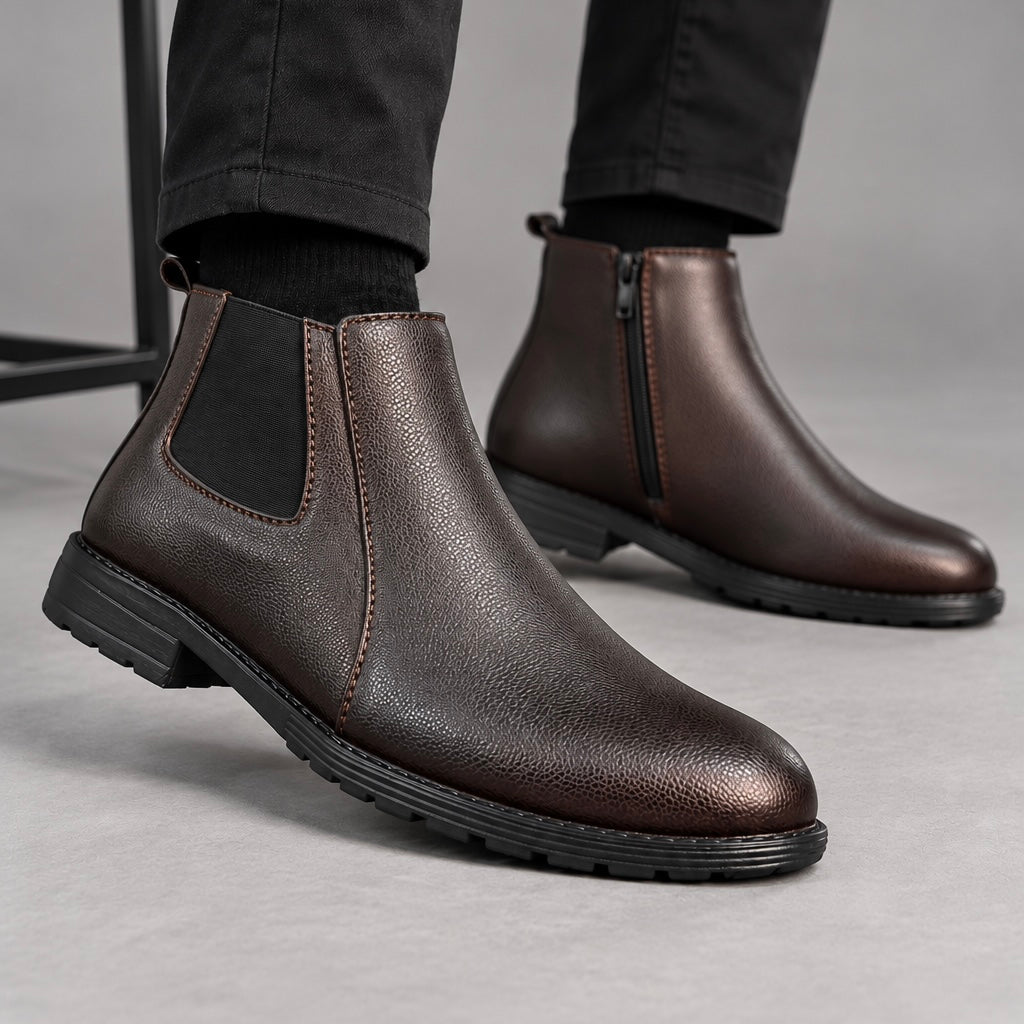 Esrakz Chocolate Chelsea Boots for Men | Elastic + Chain