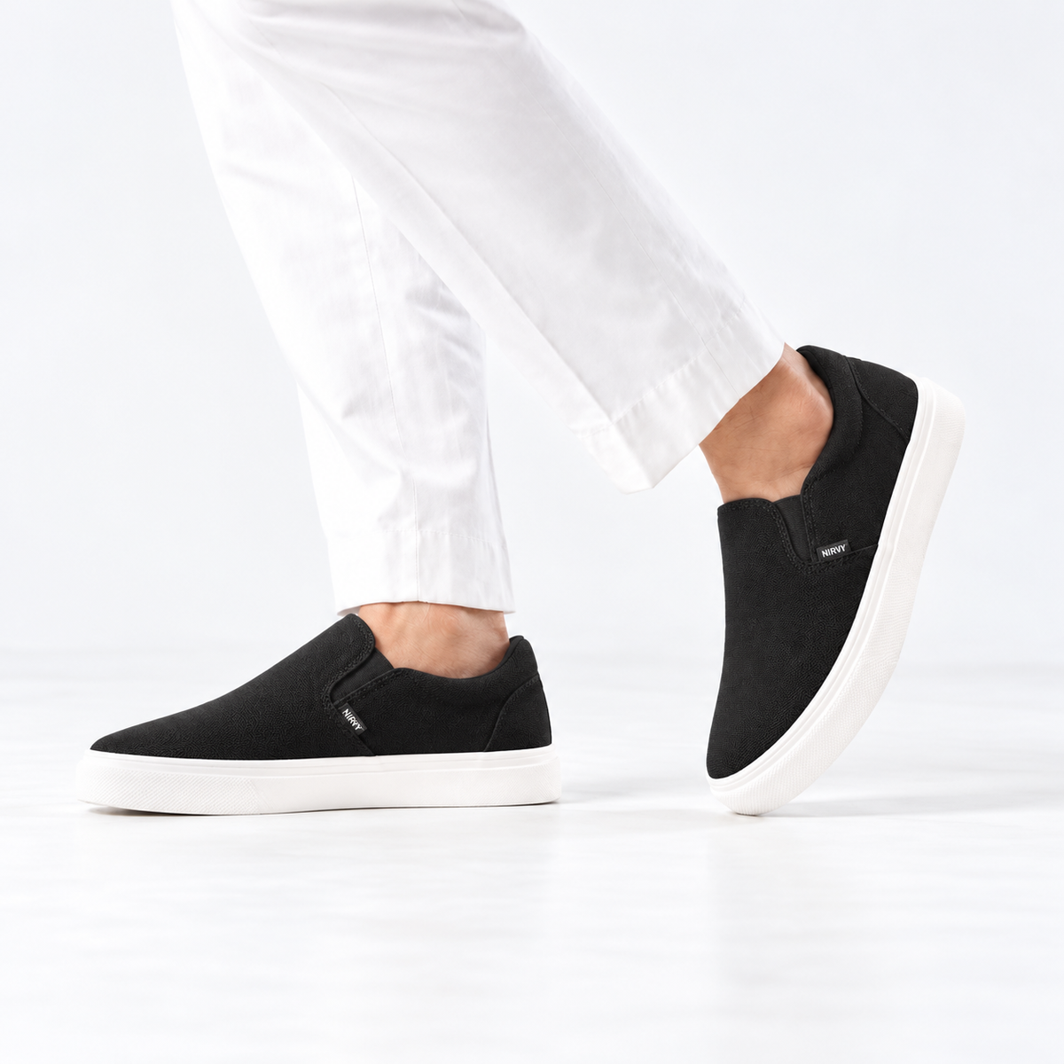 Esrakz Black Canvas Slip-On Casual Shoes