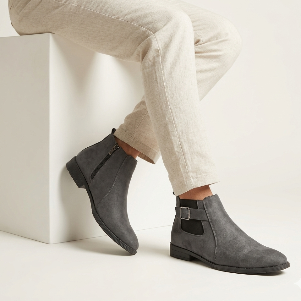 Esrakz Grey Suede Chelsea Boots – Ankle Fit Chain