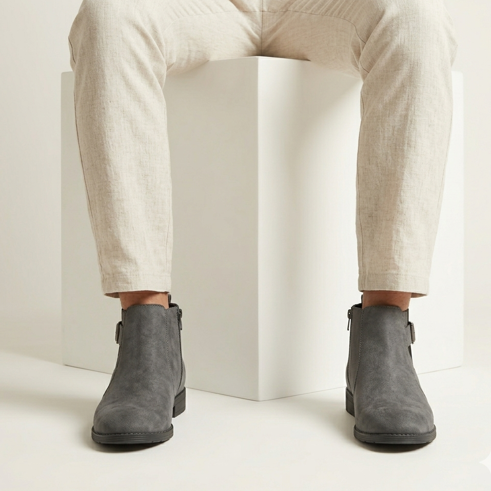 Esrakz Grey Suede Chelsea Boots – Ankle Fit Chain