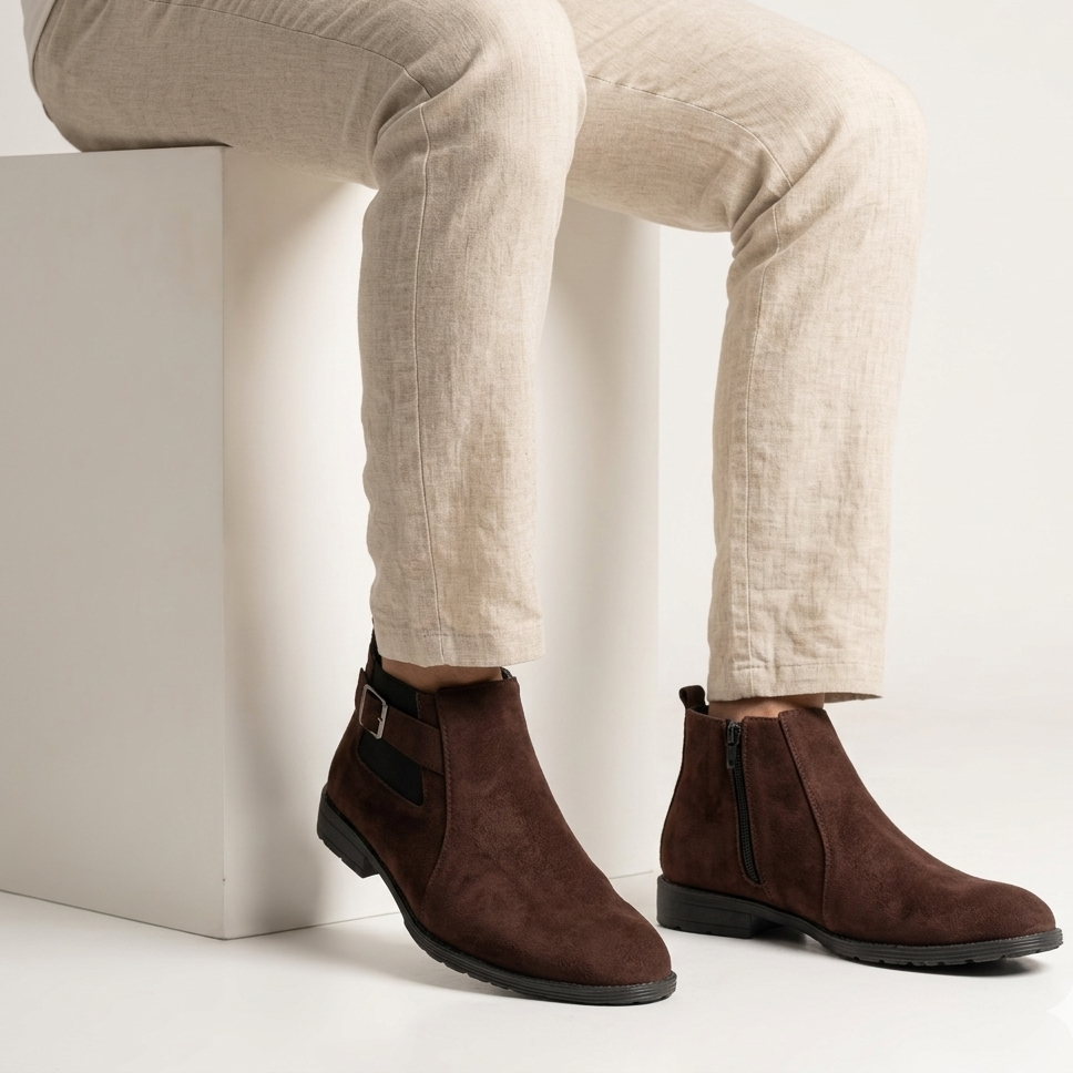 Esrakz Brown Suede Chelsea Boots – Ankle Fit Chain