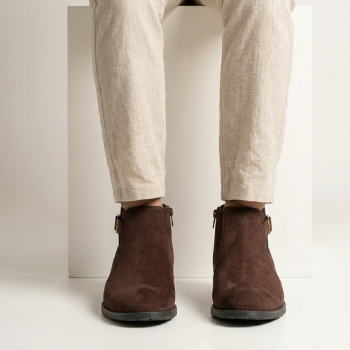 Esrakz Brown Suede Chelsea Boots – Ankle Fit Chain