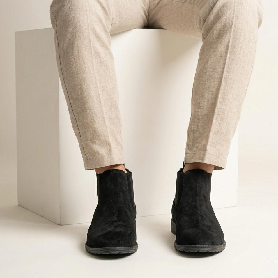 Esrakz Black Suede Chelsea Boots – Round Fit Elastic