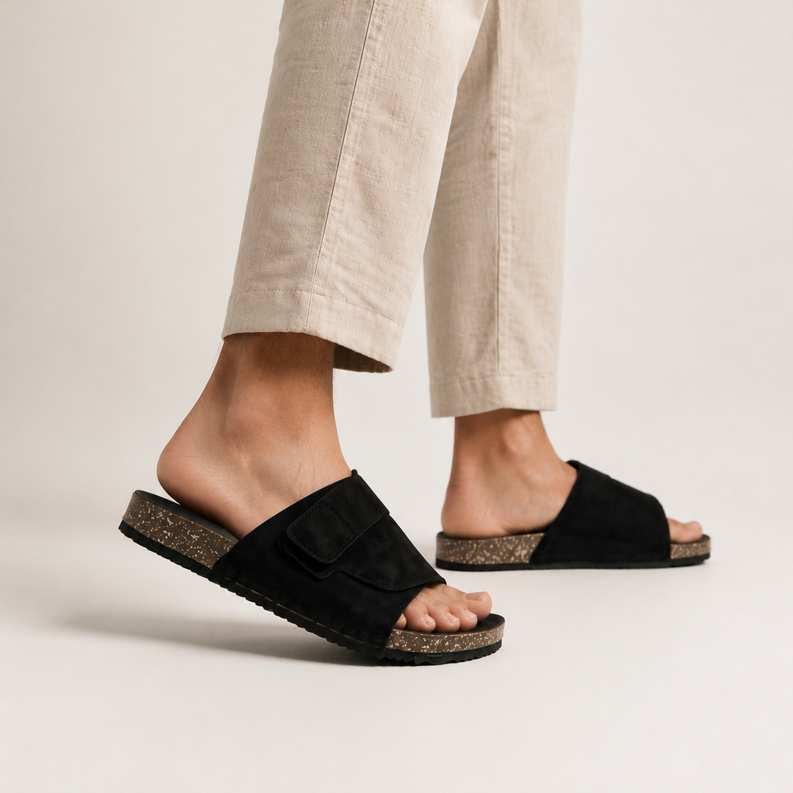 Esrakz Black Suede Adjustable Comfort Slides – Men’s Slip-On Sandals with Buckle Strap