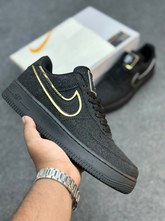 Nike Air Force 1 Low Essential Black Gold Swoosh