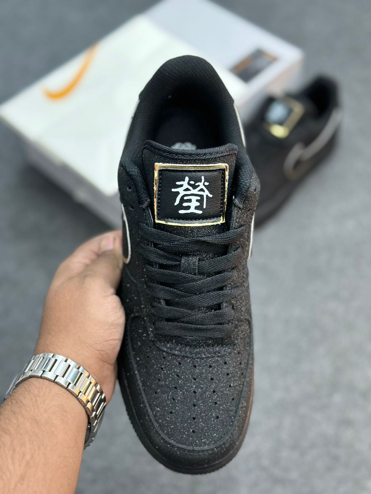 Nike Air Force 1 Low Essential Black Gold Swoosh