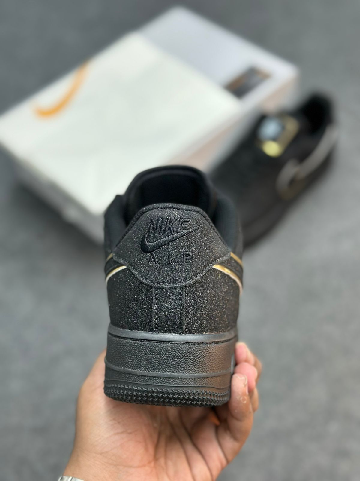 Nike Air Force 1 Low Essential Black Gold Swoosh